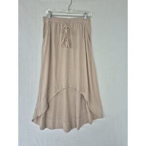 Democracy Medium Midi Skirt High Low Hem Beige Tassels Boho Womens